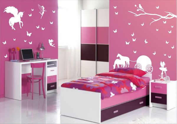Bedroom,Admirable Pink Wall Paint On Combined Wall Sticker Modern Bedroom Design For Teenage Girl With Comfortable Trudle Bed Plus Charming Double Pink Mattress And Beautiful Wood Nightstand Table Also Cozy Styudy Space ,Modern Bedroom Designs For Teenage Girls