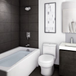 Bathroom,Good Looking Small Bathroom Design Idea With Modern Black White Bathroom Vanity Plus Nice Vertical Wall Mirror And Comfortable White Ceramic Freestanding Bathtub Also Cool White Ceramic Toilet,The Best Beautiful And Small Bathroom Design Ideas