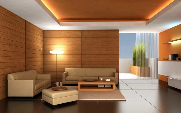 Furniture,Classic Living Room Interior Design Idea With Stylish Beige Leather Sofa Plus Soft Beige Leather Ottoman And Nice Bright Brown Wood Coffe Table Also Wonderful Bright Brown Wood Horizontal Linen Wall,Fabulous Interior Design Ideas For Modern Home