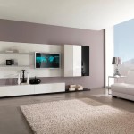 Interior,Fabulous Large Space Painting Ideas For Room With Beautiful Gray Mixed White Color And Modern White Two Seater Sofa Also Soft Broken White Fur Rug Plus Gorgeous Chrome Drum Table Lamp,Cool Painting Ideas For Rooms