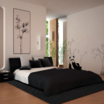 Bedroom,Awesome White Wall Paint My Bedroom Ideas With Beautiful Bamboo Wall Sticker Plus Panda And Comfortable Low Profile Bed On Combined Soft Black Rug Also Nice Black Wood Nightstand Table Plus Gorgeous White Table Lamp ,Beauty Painting My Bedroom Ideas