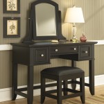 Bedroom,Cool Awesome Make Up Table Design Ideas With Beautiful Black Vanity Desk On Combined Nice Small Glass Mirror And Gorgeous Cream Drum Shade Also Comfortable Black Ottoman ,Make Up Table Design Ideas