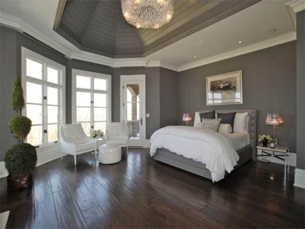 Bedroom,Stunning Gray Wall Paint My Bedroom Ideas With Contemporary Gray Queen Platform Bed On Combined Soft Large White Mattress And Comfortable White Scoop Wing Chairs Plus Cool Over Pendant Lamp Also Beautiful Dark Brown Wood Floor ,Beauty Painting My Bedroom Ideas