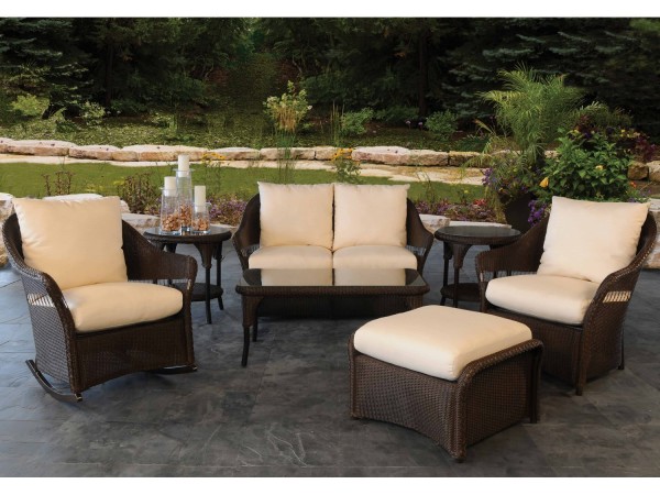 Exterior,Luxurious Lloyd Flanders WickerDesign Ideas With Cool Stylish Black Rocking Chair And Beautiful Black Cushioned Lovesea Also Cool Rattan Glass Table ,Contemporary Outdoor Lloyd Flanders Wicker Design 