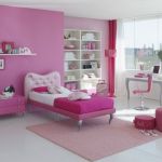Bedroom,Adorable Pink Wall Paint Tween Room Decoration With Pretty Single Bed In Pink Bed Frame On Combined Soft Pink Rug And Nice Pink Rectangular Nightstand Table Also Comfortable Study Space Plus Extra Tall Open Shelves ,Cool Awesome Tween Rooms Design Ideas