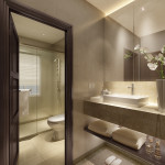 Bathroom,Stunning Small Space Bathroom 2011 Design Ideas With Amazing Broken White Bathroom Vanity On Combined Nice White Ceramic Square Vessel Sink Plus Wonderful Stainless Bathroom Faucet And Splendid Black Wood Door Also Cool Wall Mirror,Perfect Bathrooms 2011 Design Modern