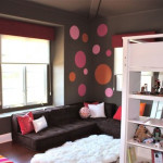 Bedroom,Excellent Room For Teenage Girl Design Ideas With Charming Black Long Sofa And Cute Colorful Cushions On The Laminated Wooden Flooring Plus Soft White Fur Rug Also Beautiful White Wooden Bookshelves,Contemporary Small Rooms For Teenage Girls To Bedroom