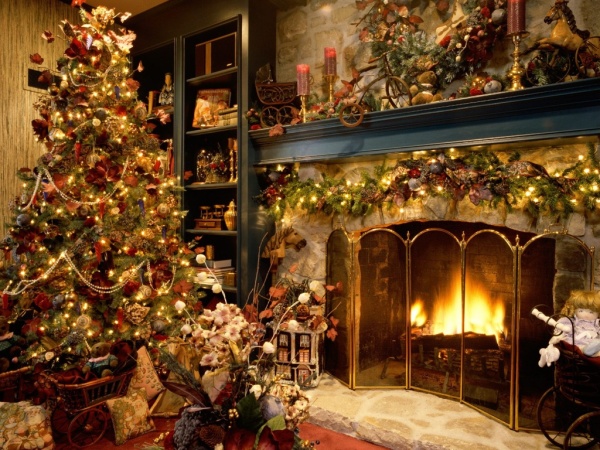 Furniture,Amazing Indoor Christmas Tree Design Ideas With Charming Xmas Tree Lights In Cream Color And Beautiful Golden Ball Oranaments Plus Gorgeous Having Red Series Ribbon Flowers Also Wonderful Fireplace,Most Beautiful Christmas Tree