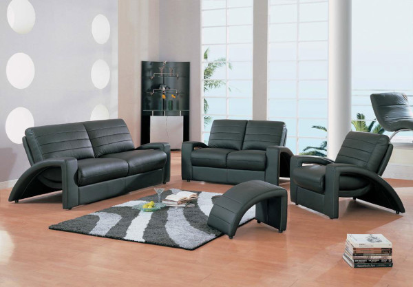 Living Room,Wonderful Furniture Interior Design Ideas With Cool Stylish Black Sofa And New Model Black White Rug Also Nice Laminate Flooring,Awesome Living Room Furniture Interior Design