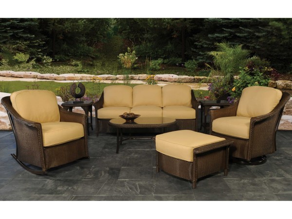 Exterior,Cool Amazing Lloyd Flanders Wicker Design Ideas With Luxurious Rattan Sofa And Cool Rocking Chair Also Cool Brown Oval Coffe Table,Contemporary Outdoor Lloyd Flanders Wicker Design 