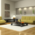 Furniture,Adorable Furniture Small Space Design Ideas With Marvelous Lime Green Carnival Sofa And Cool Rectangular Black Wood Bench Also Stuuning Black Wood Table Plus Soft White Fur Rug On Combined Splendid Bright Brown Glossy Laminate Flooring,Modern Living Room Design With Comfortable Furniture Small Spaces