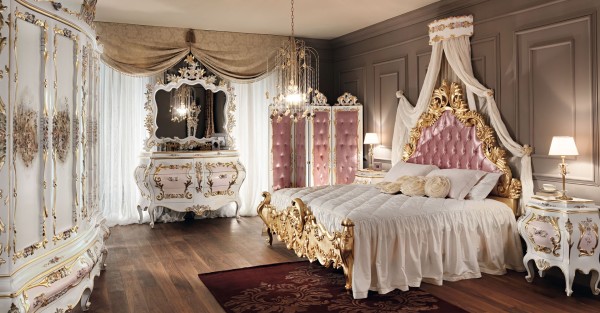 Bedroom,The Best Beautiful Girl Bedroom Design Inspiration With Amazing Gold Bed Frame On Combined Comfortable White Fabric Bed Sheet Plus Nice White Wood Nightstand Table And Wonderful White Wood Vanity Table Also Gorgeous Chandelier For Classic Concept,Glamorous Luxurious Girls Bedroom Designs