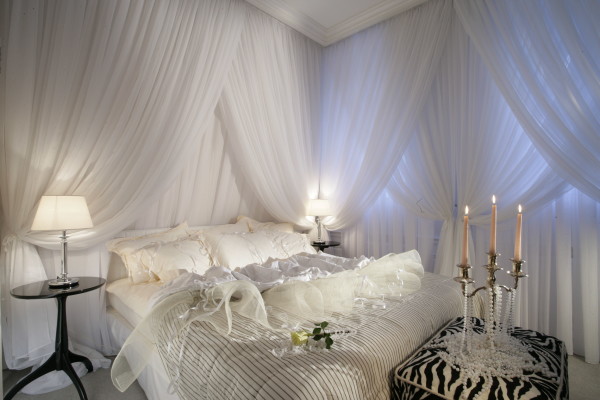 Bedroom,Fancy Small Space Girl Bedroom Design Inspiration With Awesome White Bed Sheet On Combined Soft White Black Striped Bed Cover And Wonderful Black Wood Round Bedside Tables Plus Nice White Cup Table Lamps Also Gorgeous Black White Zebra Pattern Ottoman,Glamorous Luxurious Girls Bedroom Designs