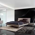 Bedroom,Fabulous Modern Bedroom Color Scheme Design Inspiration With Beautiful Black White Wall Painted And Cool Bright Platform Bed On Combined Metal Chrome Base Also Gorgeous Beige Black Rug Plus Amazing Gray Ceramic Floor,Modern Bedroom Color Schemes