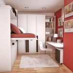 Bedroom,Exquisite Red Wall Paint Tween Room Design Inspiration With Comfortable Floating Bed On Combined Gorgeous Red Mattress And Cool White Extra Tall Wardrobe Also Cozy Corner Study Space Plus Soft White Fur Rug ,Cool Awesome Tween Rooms Design Ideas
