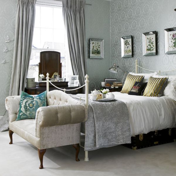 Bedroom,Breathtaking Furniture Ideas For Small Bedroom Design With Charming White Iron Bed Frame On Combined Soft White Bedding And Style Footboard Also Comfortable Cream Padded Seat Sofa,The Best Furniture Ideas For Small Bedrooms
