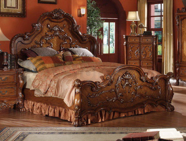 Bedroom,The Best High Quality Dresden Traditional Bed Design With Style Cherry Oak Acme Bed Frame And Amazing Height Headboard Also Beautiful Brown Color For Antique Concept,Style Traditional Bedroom 