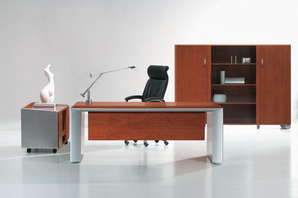 Office & Workspace,Admirable Wood Executive Office Desk Design Ideas With Modern Black Arm Chair And Beautiful Wood Chest On Combined Two Door Also Modern Wheel Cabinet,Comfort Workspace With Exetucutive Office Desks