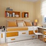 Bedroom,Enchanting Smart Bedroom Design With Style Trundle Bed On Combined White Orange Color And Wonderful Orange Bookshelf Also Comfortable Study Space For Kids,Modern Smart Bedroom Design To Comfort Sleeping