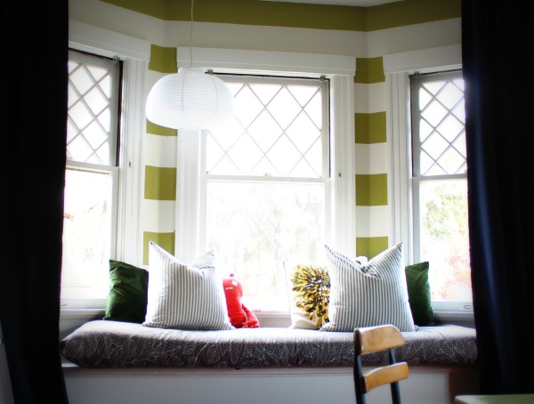 Furniture,Breathtaking Bay Window With Seat Design Inspiration And Beautiful Black Cushion Plus Soft Pillows Also Charming White Over Pendant Lamp,Stylish Bay Window With Seat