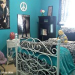 Bedroom,Beautiful Small Space Teenage Bedroom Color Design Ideas With Charming White Iron Bed Frame And Soft Black White Leaf Ornament Bed Cover Plus Nice Corner Black Bookcase Also Gorgeous Black Picture Frame On The Blue Wall For Girls Bedroom,Design Perfect Teenage Bedroom Colors