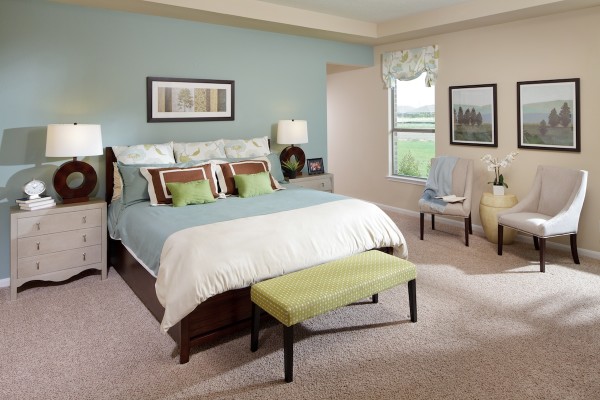 Bedroom,Gorgeous White Blue Scheme Smart Bedroom Design With Charming Dark Brown Bed Frame And Soft Mattress Also Nice White Nighstand Table,Modern Smart Bedroom Design To Comfort Sleeping