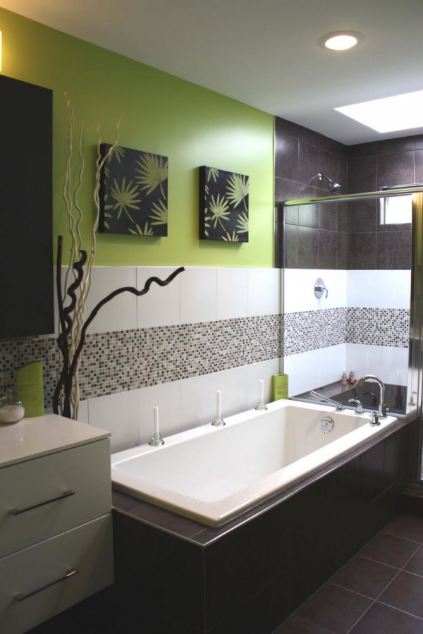 Bathroom,Dazzling Bathroom Design With Awesome Black White Ceramic Freestanding Bathtub And Stylish Corner Shower Enclosures Plus Wonderful Floating White Wood Bathroom Vanity Also Beautiful White Ceiling,Fresh And Clean Bathroom Designs Modern