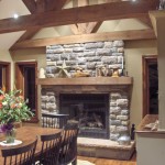 Interior,Dazzling Cream Wall Paint Stone Fire Places Decoration With Beautiful Gray Brick Stone Fireplace Plus Nice Brown Wood Wall Mount Shelf And Cool Rectangular Brown Wooden Dining Table Combined Beautiful Flower Vase Also Comfortable Black Wooden Dining Chairs,The Beauty Of Stone Fire Places Your Home Inspiration