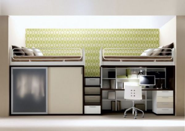 Bedroom,Picturesque Teenage Bedroom Furniture For Boy Design Inspiration With Comfortable Loft Beds And Cool Underneath Study Space Also Wonderful Frosted Glass Sliding Door Wardrobe Plus Style Stairway ,Modern Teenage Bedroom Furniture For Boys Design Inspiration 