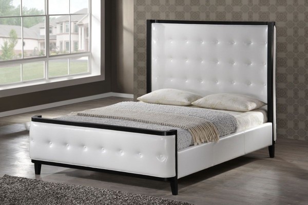 Bedroom,Enchanting Luxurious Bed Design With Style Platform Bed On Combined Nice White Leather Bed Frame And The Best Oversize White Leather Headboard Also Comfortable White Mattress,Classic And Luxurious Beds