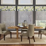 Interior,Excellent Black Wall Paint Large Window Curtain Ideas With Contemporary Brown Wood Dining Table And Comfortable Dining Chairs On Combined Vintage Table Lamp Plus Soft Cream Rug Also Trendy Brown Wood Tile Floor,Good Large Window Curtain Ideas