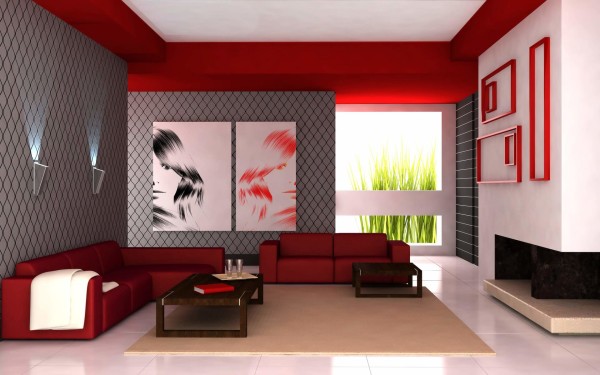 Furniture,Nice Looking Interior Design Picture With Modern Red Sofas And Beautiful Rectangular Brown Wood Coffe Table Also Soft Cream Rug On Combined Gorgeous White Ceramic Tile Floor,Pretentious Interior Design Pictures 2015