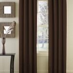 Interior,Awesome Large Window Curtain Ideas In Beautiful Dark Brown Color With Cool White Wood Window Frame And Wonderful White Wood Wall Panel Also Gorgeous Black Wood Square Accent Table,Good Large Window Curtain Ideas