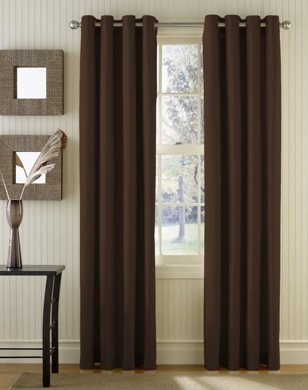 Interior,Awesome Large Window Curtain Ideas In Beautiful Dark Brown Color With Cool White Wood Window Frame And Wonderful White Wood Wall Panel Also Gorgeous Black Wood Square Accent Table,Good Large Window Curtain Ideas