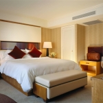 Bedroom,Dulexe Small Space Bedroom Design Ideas With Charming Brown Bed Frame On Combined Soft White Large Bed Sheet And Cool Brown Wood Nightstand Table Plus Beautiful White Drum Shade Table Lamps Also Comfortable White Leather Ottoman,Wide Range Of The Latest Modern Bedrooms