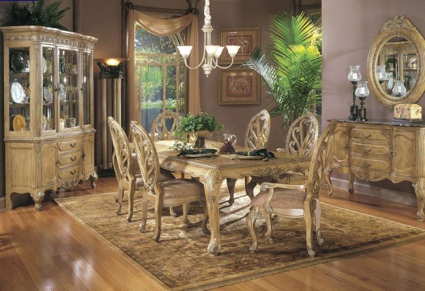 Furniture,Awesome Aico Furniture Design Ideas With Elegant Gold Wooden Dining Table And High Quality Laminate Flooring For Dining Room Concept,Elegant Stylish Aico Furnitures Design Ideas