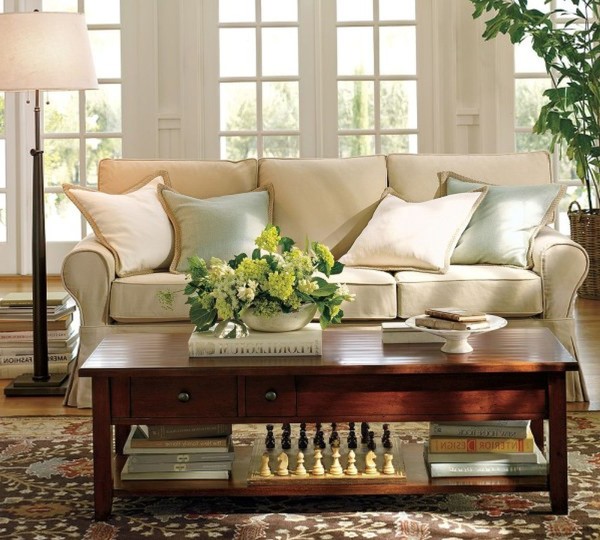 Interior,Fabulous White Wood Door Frame Great House Design Ideas With Comfortable Broken White Fabric Three Seater Sofa And Cool Brown Rectangular Table Also Beautiful Broken White Drum Floor Lamp,Interior Great House Design Ideas