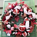 Interior,Contemporary Christmas Wreath Decorating Ideas With Wondeerful Green Christmas Wreath And Cute Red Plus White Ribbons Also Cool Red White Striped Christmas Balls,Make Your Guests Be Impressed To See The Christmas Wreath Decorating Ideas