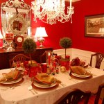 Dining Room,Cool Amazing Small Space Table Decoration For Christmas With Beautiful White Table Cloth On Combined Unique Christmas Trees Plus Comfortable Brown Wood Dining Table And Cool Brown Wood Narrow Table Also Luxurious Crystal Candhelier,Splendid Dining Table Decorations For Christmas