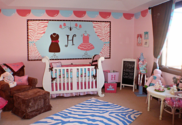 Bedroom,New Model Wall Decal Teenage Girl Bedroom Ideas With Stylish White Wood Moses Basket And Comfortable Brown Fabric Single Seater Sofa Also Soft Zebra Pattern Rug In Blue White Color ,Cute Teenage Girl Bedroom Ideas