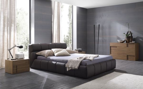 Bedroom,The Best Modern Small Designer Bedroom With Marvelous Platform Bed In Stylish Black Leather Bed Frame On Combined Comfortable Gray Bed Sheet And Cool Natural Wood Nightstand Table Plus Nice Black Halogen Desk Lamp Also Minimalist Brown Wood Dresser,The Best Modern Small Designer Bedrooms