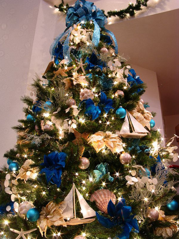 Furniture,Impressive Design Christmas Tree Ornament With Adorable Green Christmas Tree And Beautiful Blue Cream Ball Ornaments Also Nice Having Blue Series Ribbon Flowers,Spectacular Designer Christmas Tree Ornaments
