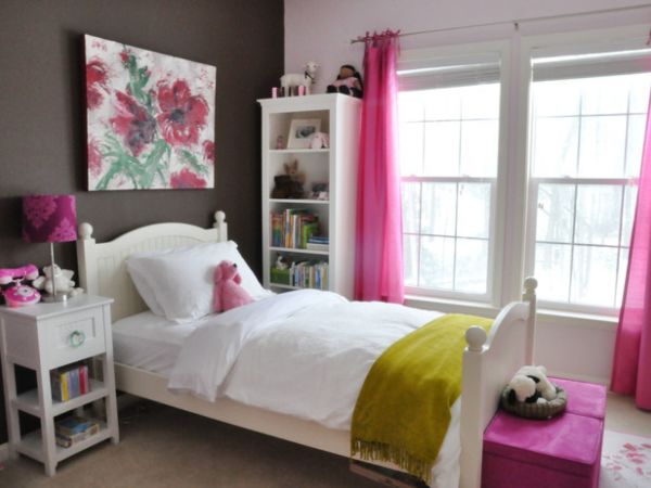 Bedroom,Impressive Black White Wall Paint Tween Room Design Ideas With Comfortable White Bed Frame On Combined Cozy White Mattress And Nice White Wood Nightstand Table Plus Beautiful Purple Desk Lamp Also Gorgeous Artwork ,Cool Awesome Tween Rooms Design Ideas