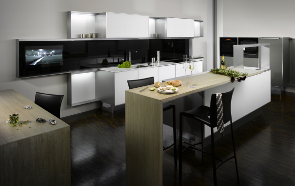Furniture,Amazing Beautiful Contemporary Kitchen Decoration With Cool White Kitchen Cabinet On Combined Sink And Beautiful Black Ceramic Backsplash Also Romantic Rectangular Dining Table Plus Modern Black Chairs  For Luxurious Concept,Beautiful Contemporary Kitchens