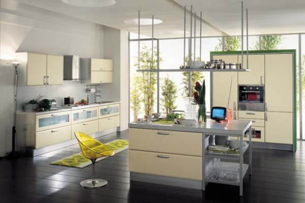 Furniture,Astounding	Large Space Virtual Kitchen Design Tool With Fabulous Broken White Wood Kitchen Cabiner And Gorgeous Broken White Kitchen Island On Combined Comfortable Yellow Transparent Bar Stool Also Trendy Black Wood Linen  Floor,Stunning Virtual Kitchen Design Tool Modern