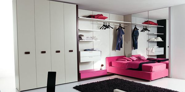 Bedroom,Dazzling Modern Bedroom Ideas For Teenage Girl With Extra Tall White Wood Wardrobe And Comfortable Pink Low Profile Bed Also Charming Wall Hook Plus Soft Black Rug On Combined White Ceramic Flooring,Cute Modern Bedroom Ideas For Teenage Girls