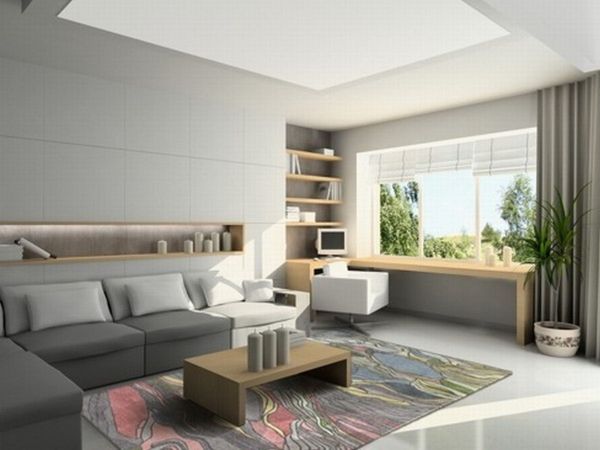Furniture,Exquisite Scheme Heavenly Home Office Design For Two People With Stylish Corner Wood Desk And Comfortable White Swivel Chair Also Nice Bookshelf Plus Cozy Sectional Sofa ,Comfortable Home Office Design For Two People 