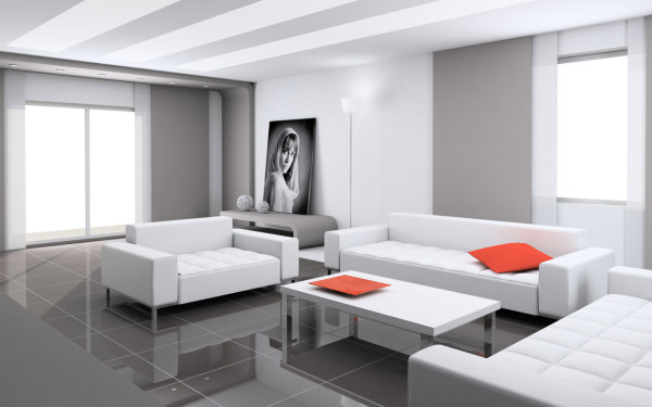 Bedroom,Minimalist Design A Room With Gorgeous White Leather Sofas On Combined Soft Orange Cushions And Stylish White Rectangular Table Plus Wonderful Black Ceramic Tile Floor Also Picturesque White Mixed Gray Wall Paint For Modern Concept,Design A Rooms Latest