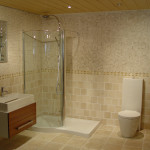 Bathroom,Enticing Large Space Bathroom 2011 Design Ideas With Charming Floating Bathroom Vanity On Conbined Nice White Vessel Sink And Stylish Corner Shower Enclosures Plus Cool Stainless Shower Head Also Comfortable Height White Ceramic Toilet,Perfect Bathrooms 2011 Design Modern