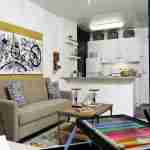 Apartments,Dazzling Very Small Apartment Design Ideas With Nice Tan Sofa And Vintage Brown Wood Coffe Table Plus Cool Spotlight Floor Lamp Also Beautiful Artwork,Comfy Studio In Very Small Apartment Design